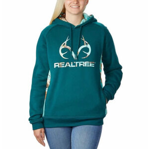 RealTree Fleece Hoodie Hooded Sweatshirt Aqua Camo Deer Antler Womens Small NWT